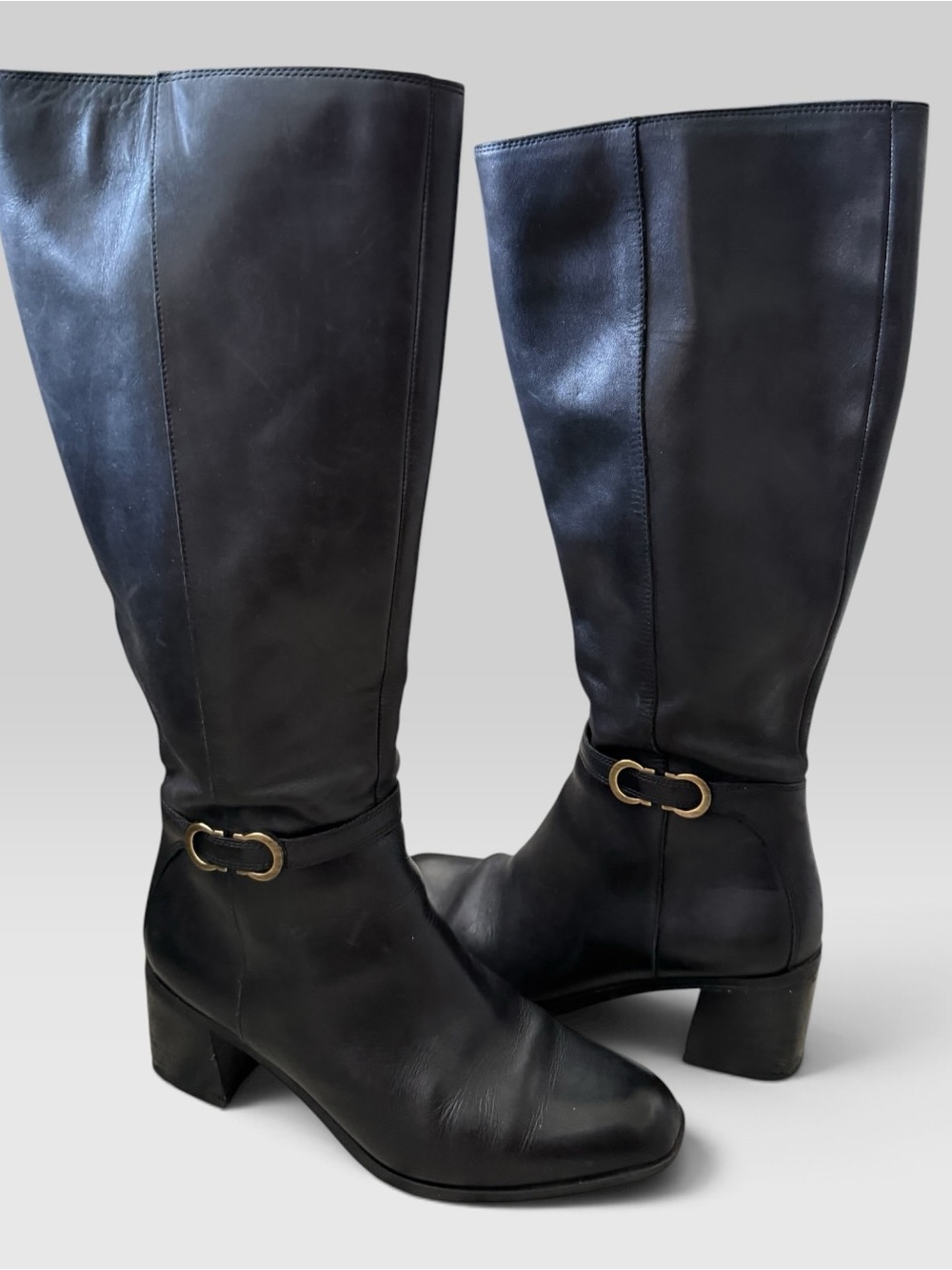 Naturalizer Black Knee High Boots Gold Buckle Detail Size 7